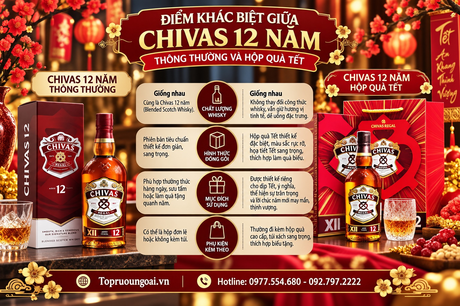 Điểm khác biệt giữa Chivas 12 năm thông thường và hộp quà Tết
