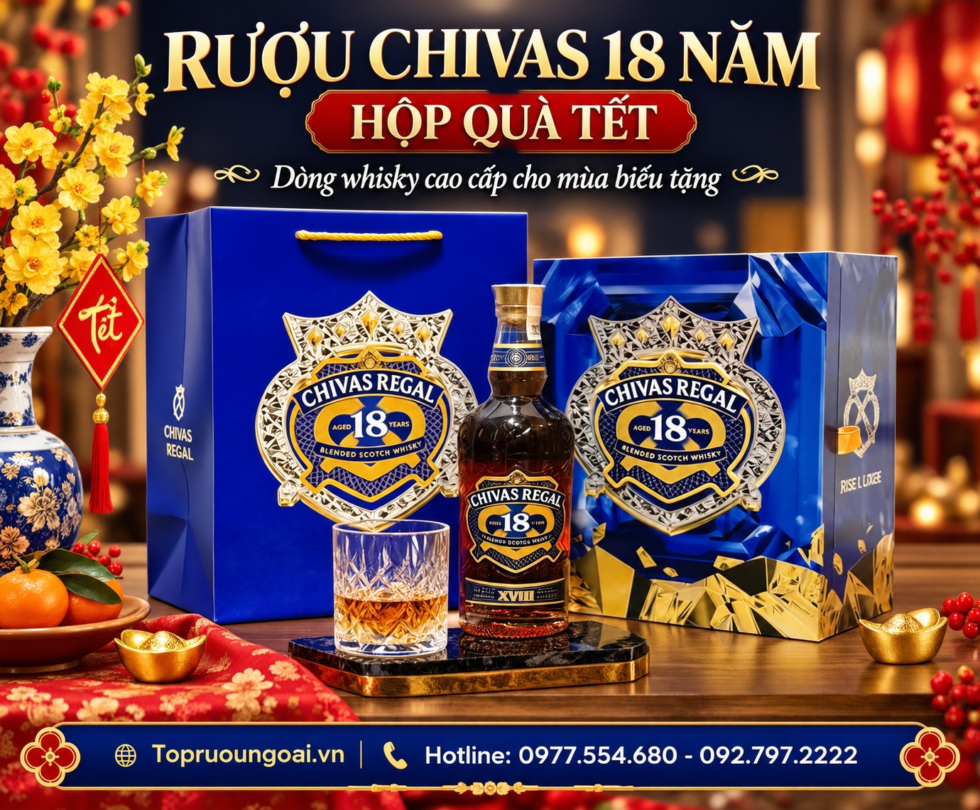 Rượu Chivas 18 năm hộp quà Tết – Dòng whisky cao cấp cho mùa biếu tặng
