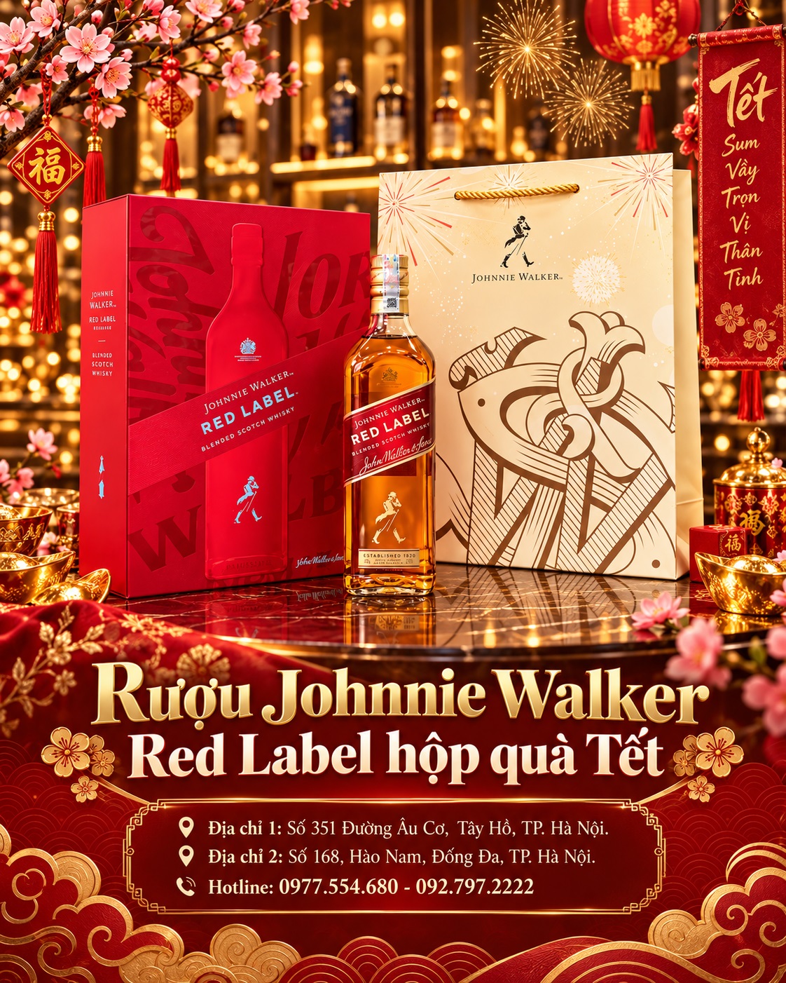 Rượu Johnnie Walker Red Label hộp quà Tết – Chính hãng, mẫu đẹp, dễ biếu