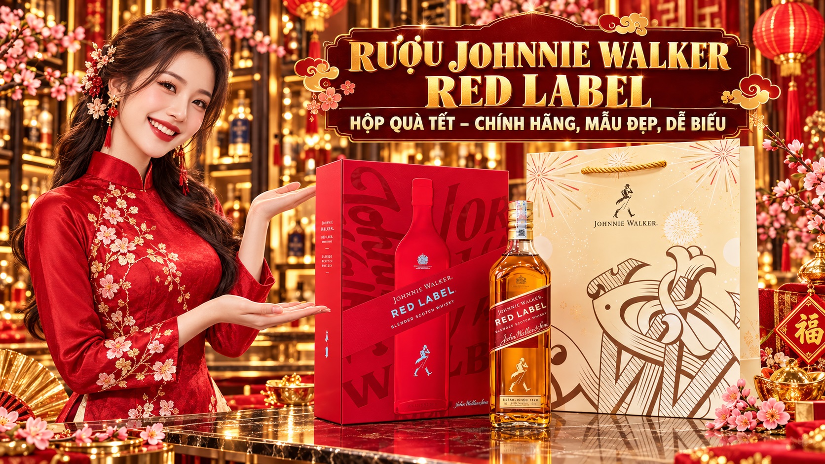 Rượu Johnnie Walker Red Label hộp quà Tết – Chính hãng, mẫu đẹp, dễ biếu
