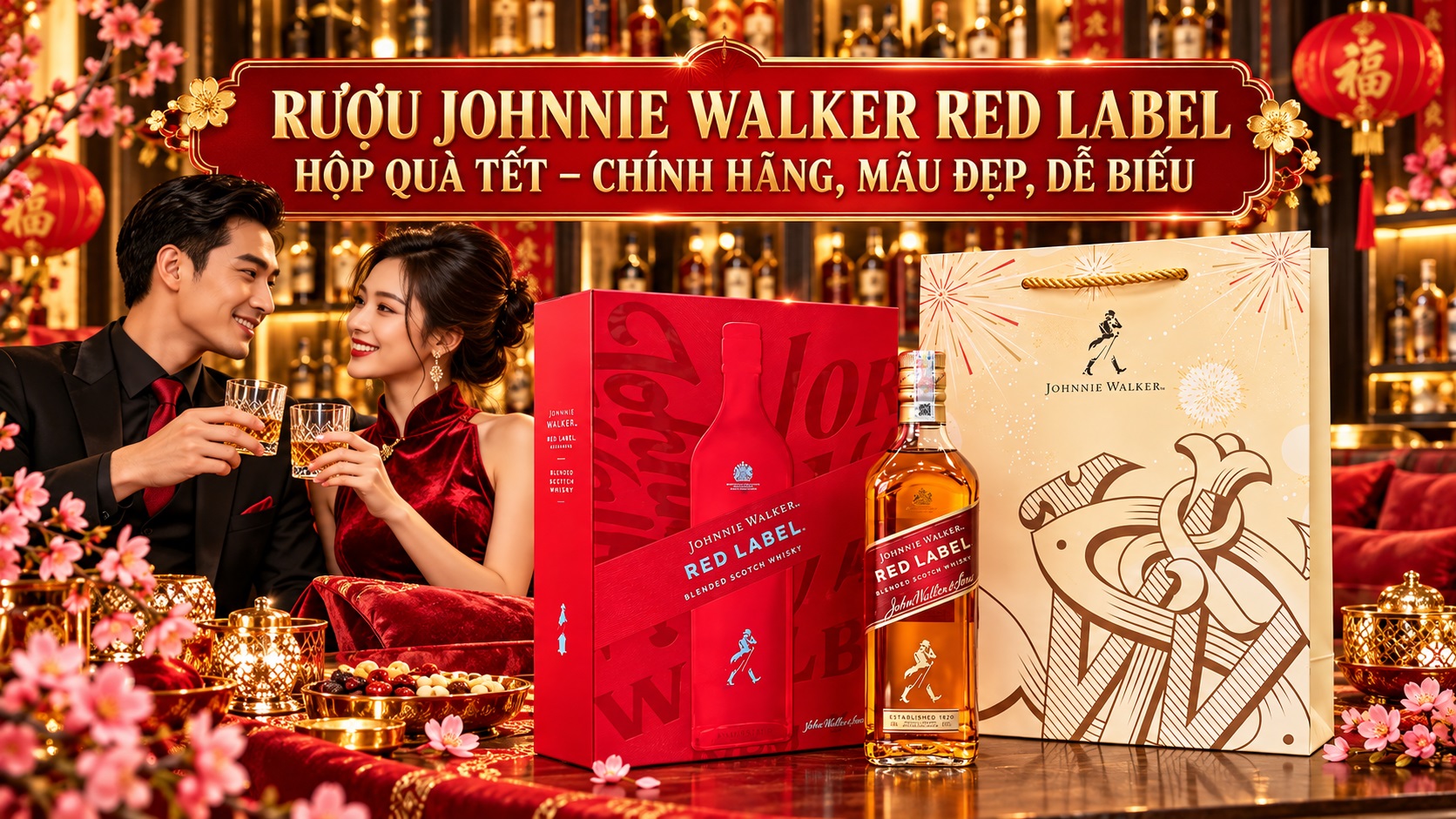 Rượu Johnnie Walker Red Label hộp quà Tết – Chính hãng, mẫu đẹp, dễ biếu