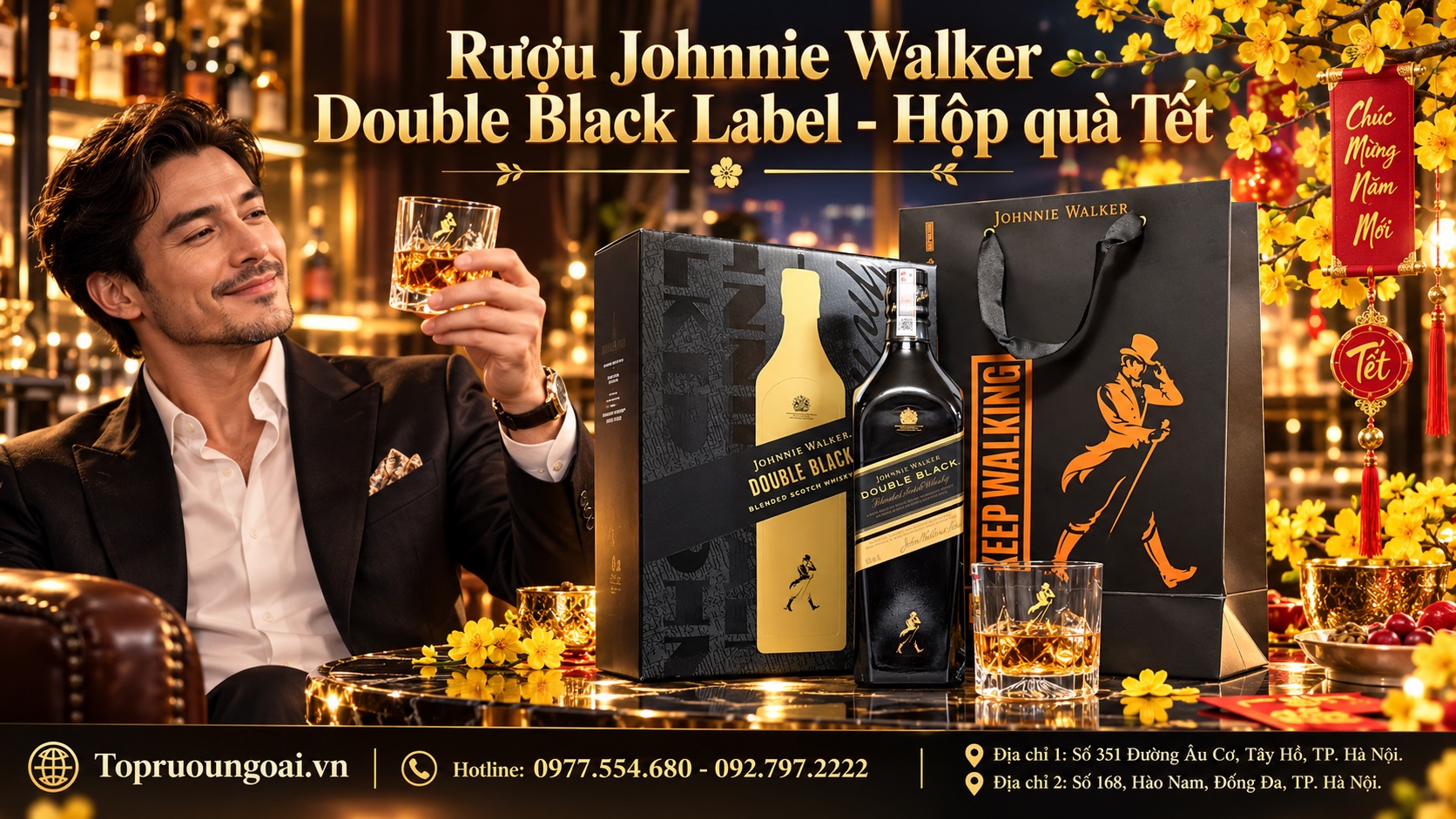 Rượu Johnnie Walker Double Black hộp quà Tết – Sang trọng, đậm vị, dễ biếu tặng