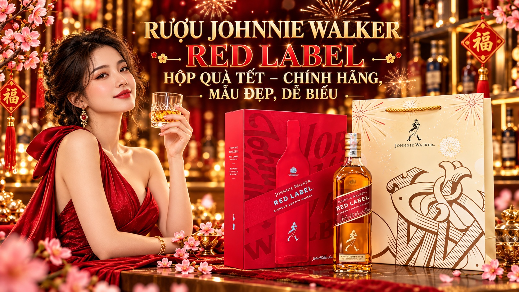 Rượu Johnnie Walker Red Label hộp quà Tết – Chính hãng, mẫu đẹp, dễ biếu