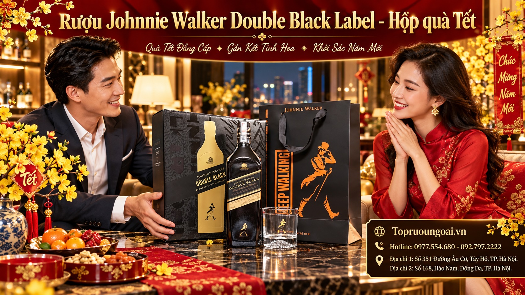 Rượu Johnnie Walker Double Black hộp quà Tết – Sang trọng, đậm vị, dễ biếu tặng