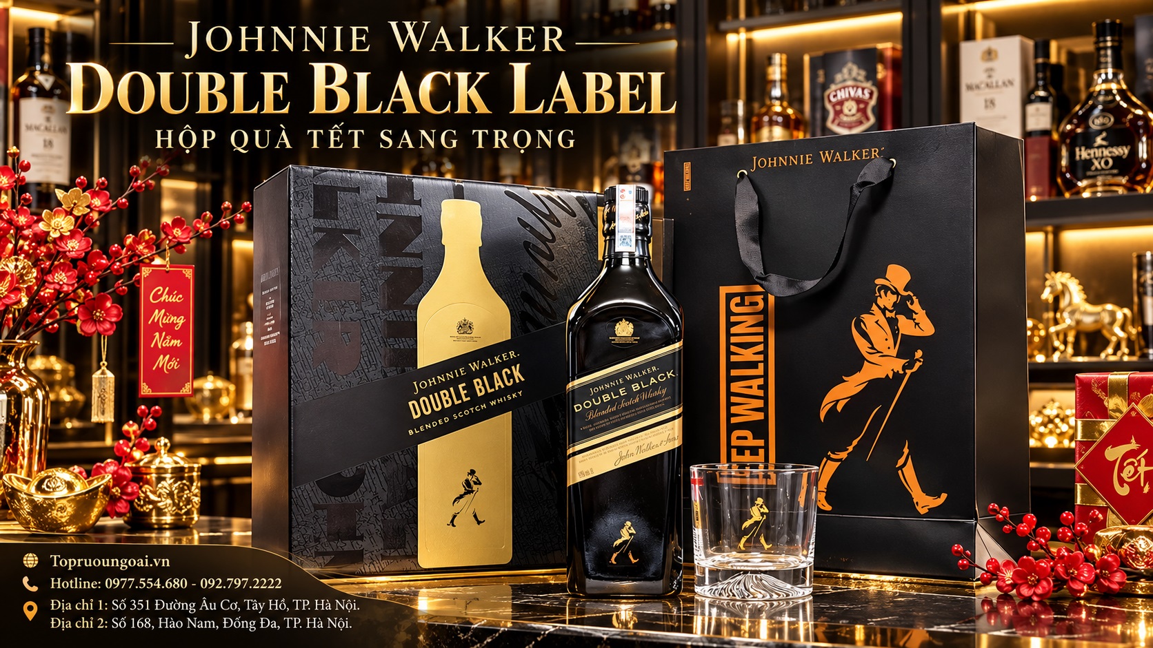 Rượu Johnnie Walker Double Black hộp quà Tết – Sang trọng, đậm vị, dễ biếu tặng