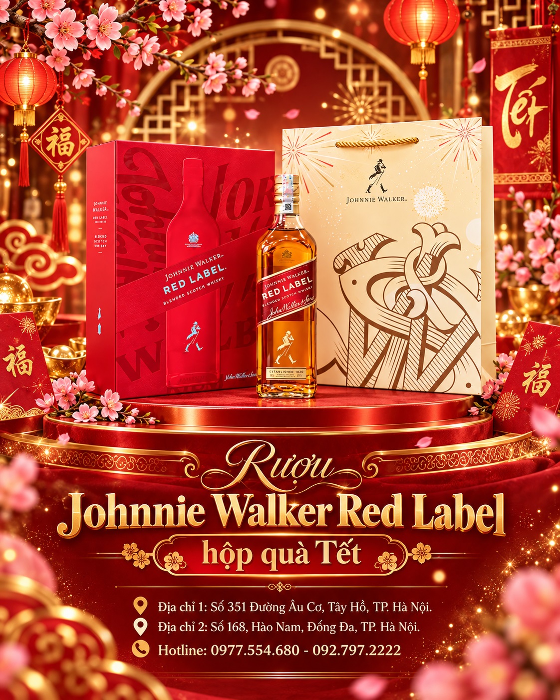 Rượu Johnnie Walker Red Label hộp quà Tết – Chính hãng, mẫu đẹp, dễ biếu