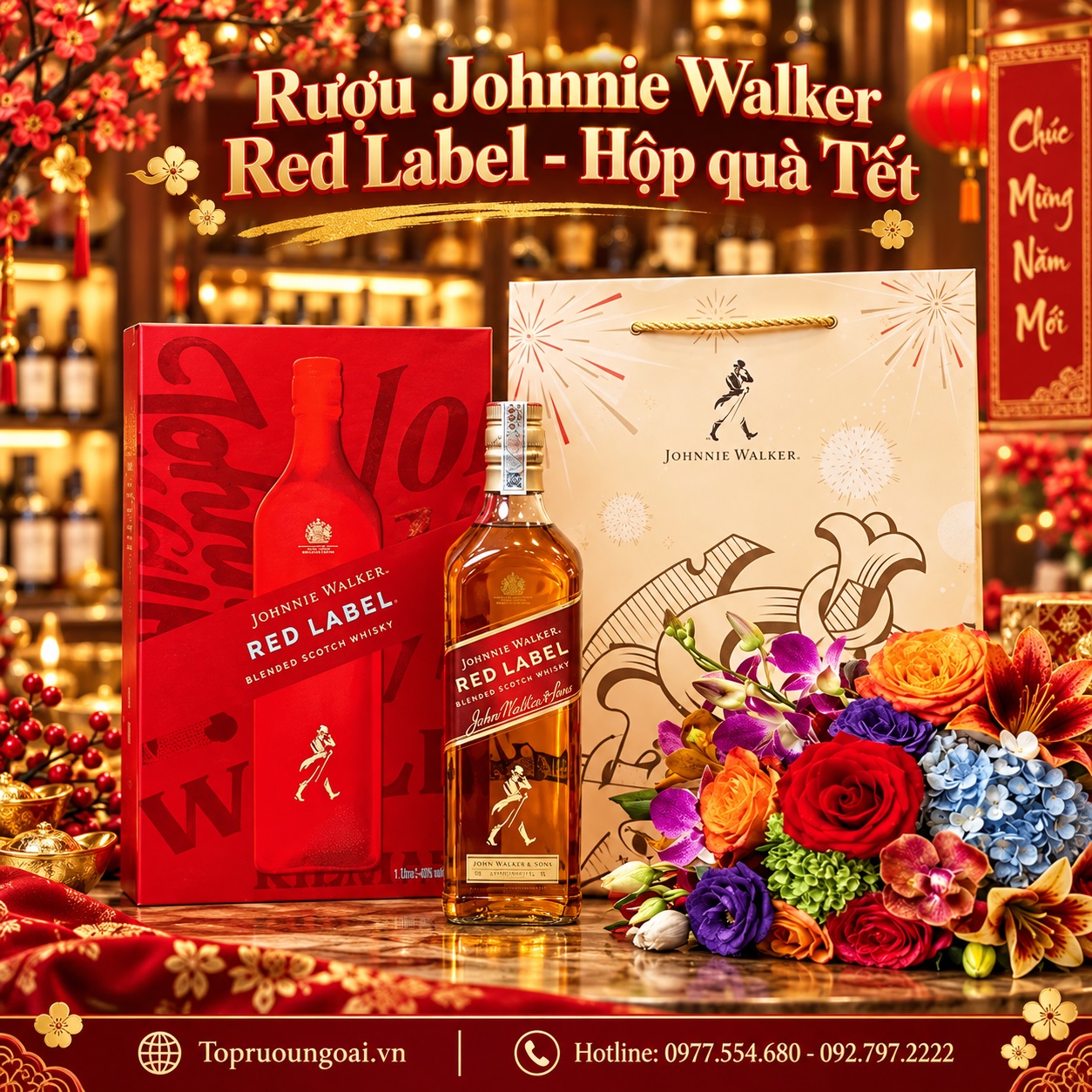 Rượu Johnnie Walker Red Label hộp quà Tết – Chính hãng, mẫu đẹp, dễ biếu