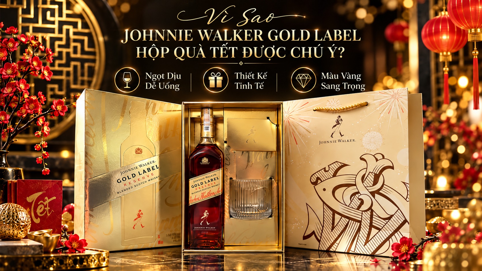 Rượu Johnnie Walker Gold Label hộp quà Tết 