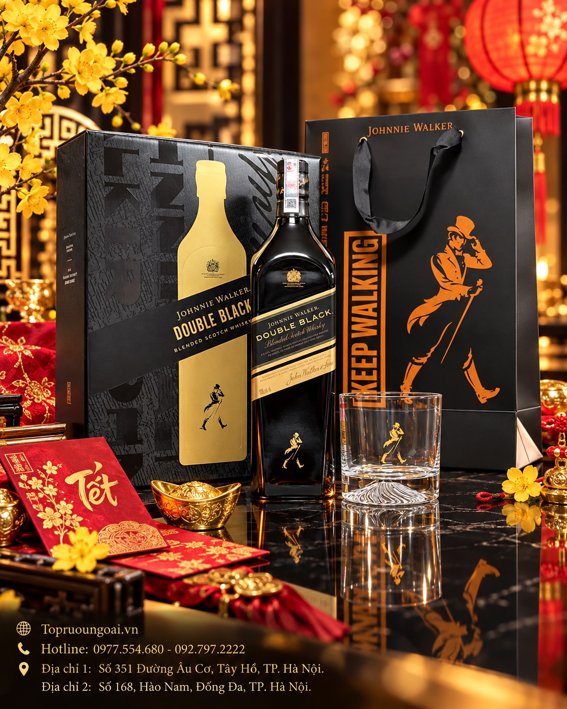 Rượu Johnnie Walker Double Black hộp quà Tết – Sang trọng, đậm vị, dễ biếu tặng