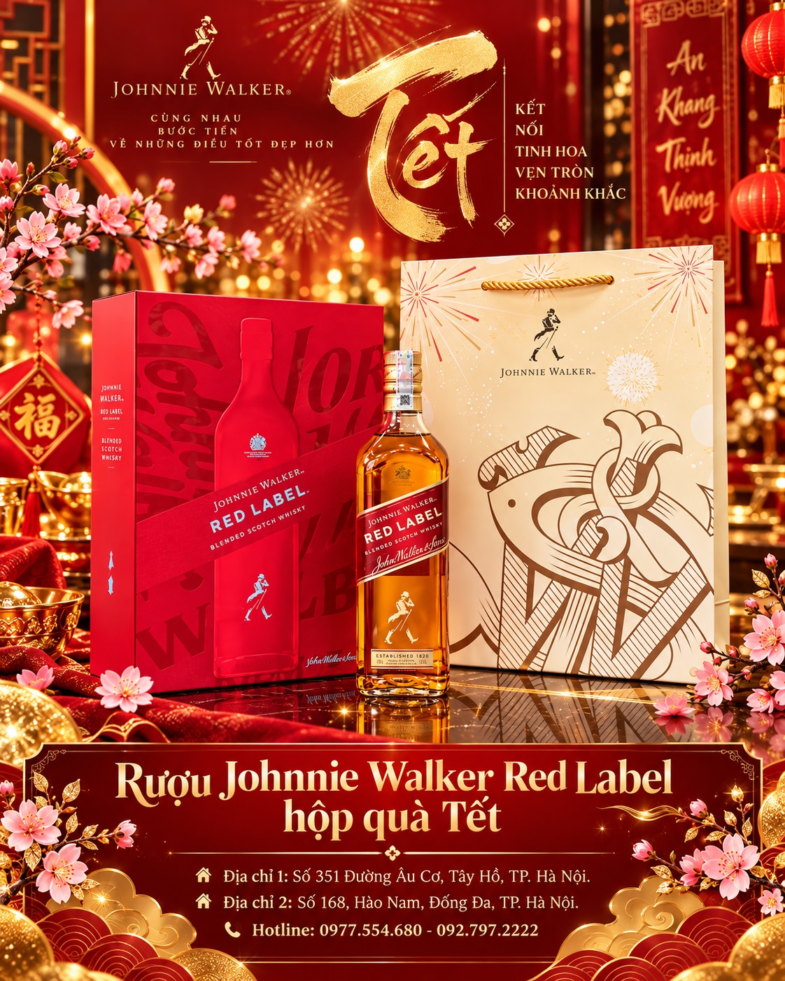 Rượu Johnnie Walker Red Label hộp quà Tết – Chính hãng, mẫu đẹp, dễ biếu