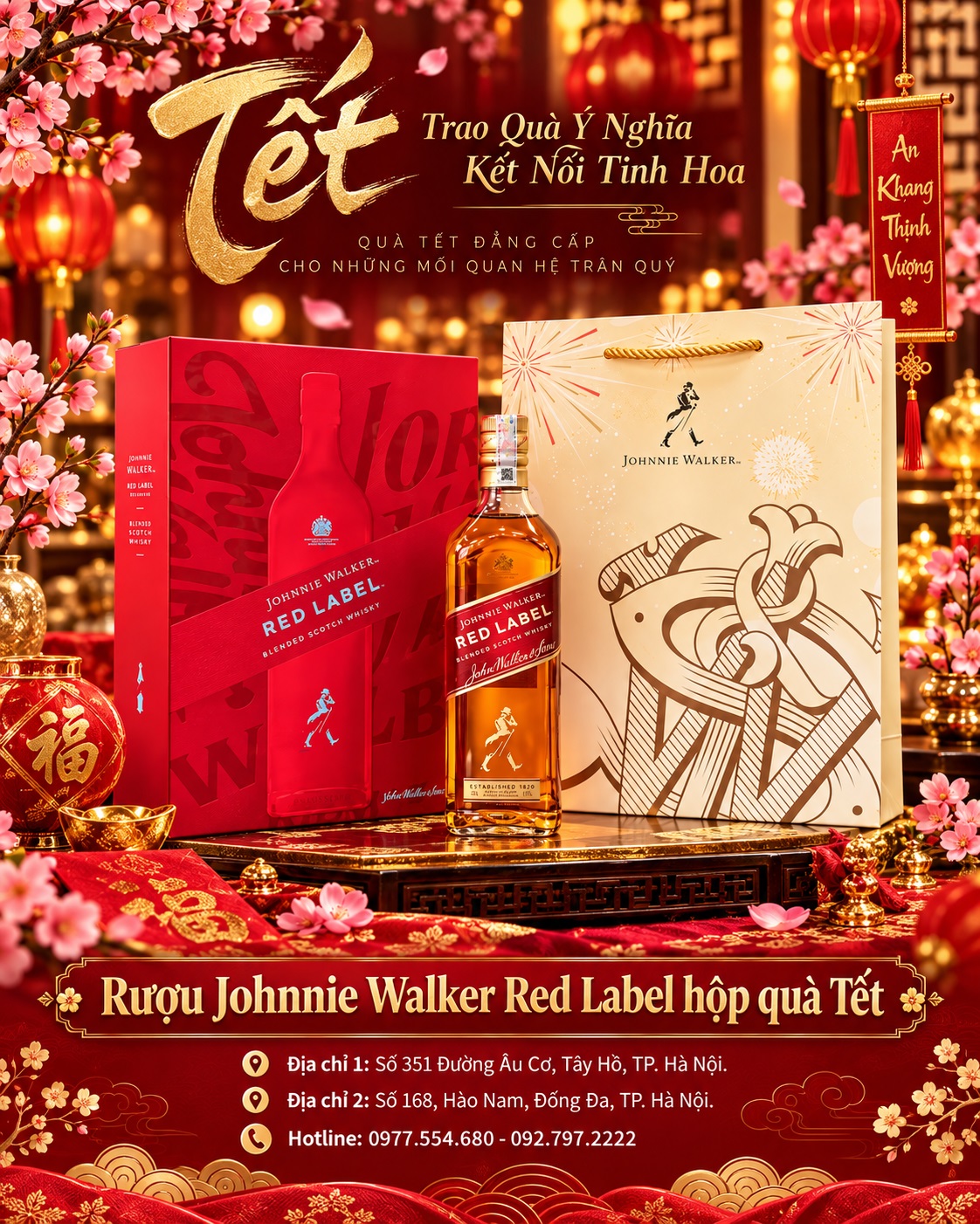 Rượu Johnnie Walker Red Label hộp quà Tết – Chính hãng, mẫu đẹp, dễ biếu