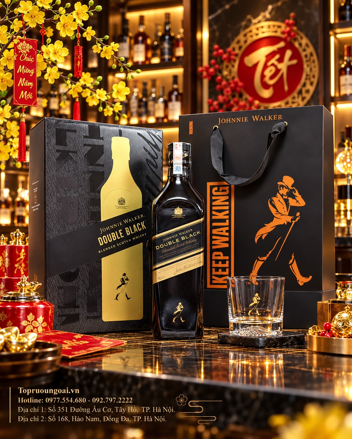Rượu Johnnie Walker Double Black hộp quà Tết – Sang trọng, đậm vị, dễ biếu tặng