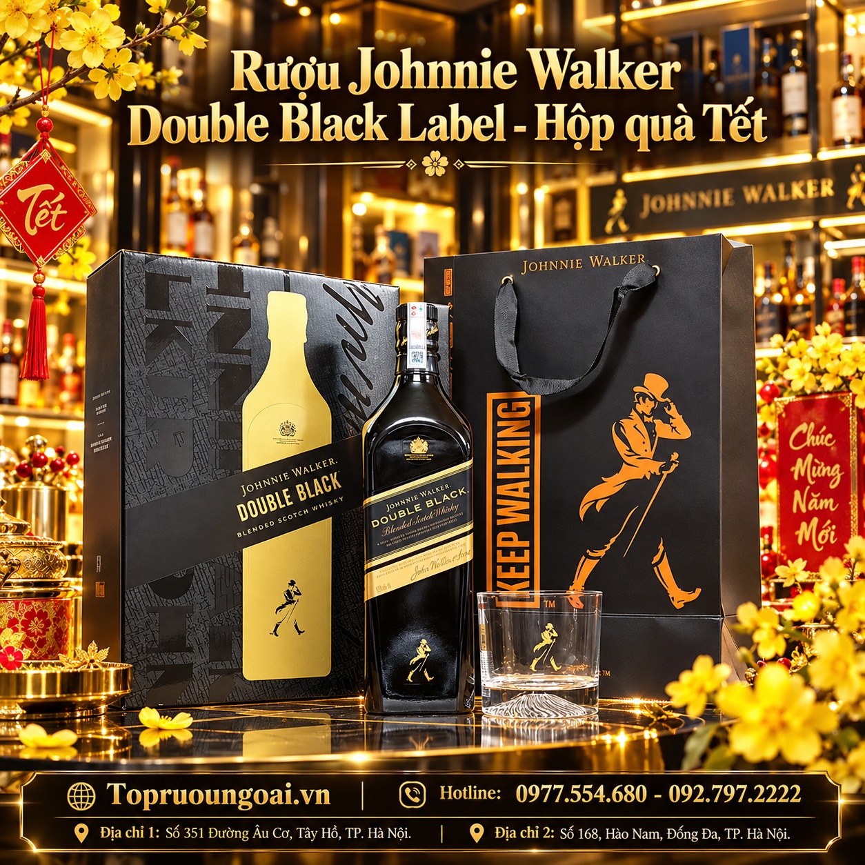 Rượu Johnnie Walker Double Black hộp quà Tết – Sang trọng, đậm vị, dễ biếu tặng