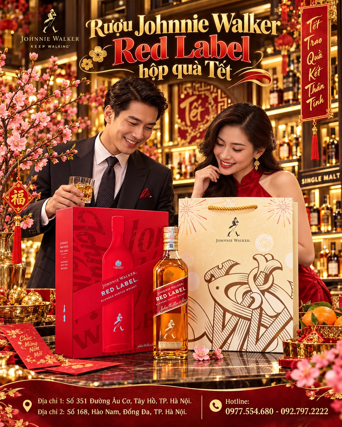 Rượu Johnnie Walker Red Label hộp quà Tết – Chính hãng, mẫu đẹp, dễ biếu