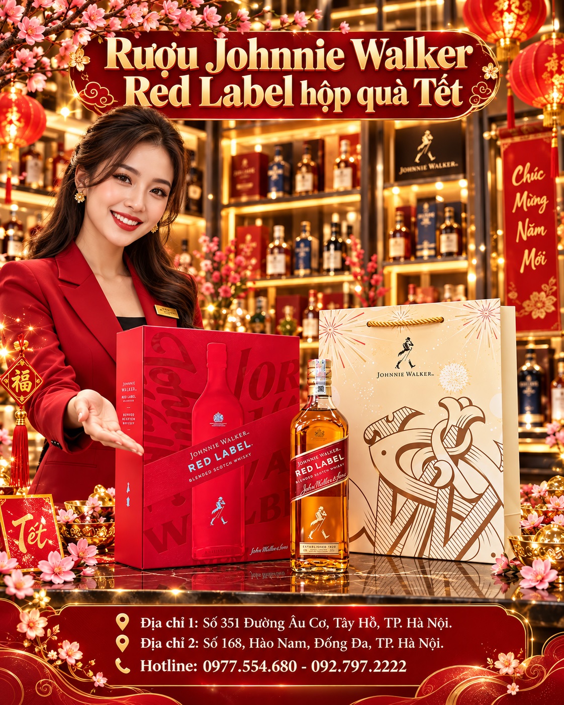 Rượu Johnnie Walker Red Label hộp quà Tết – Chính hãng, mẫu đẹp, dễ biếu
