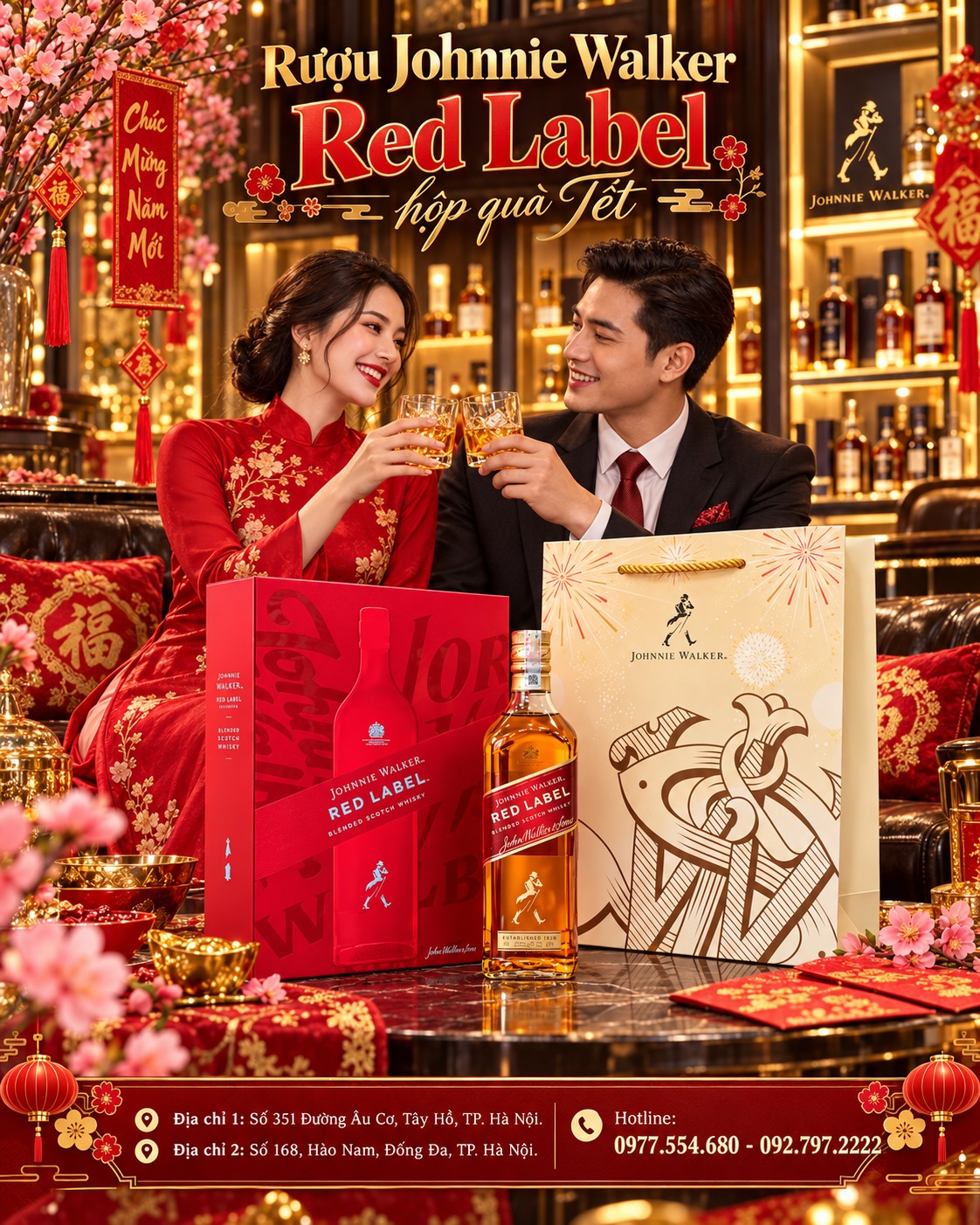 Rượu Johnnie Walker Red Label hộp quà Tết – Chính hãng, mẫu đẹp, dễ biếu
