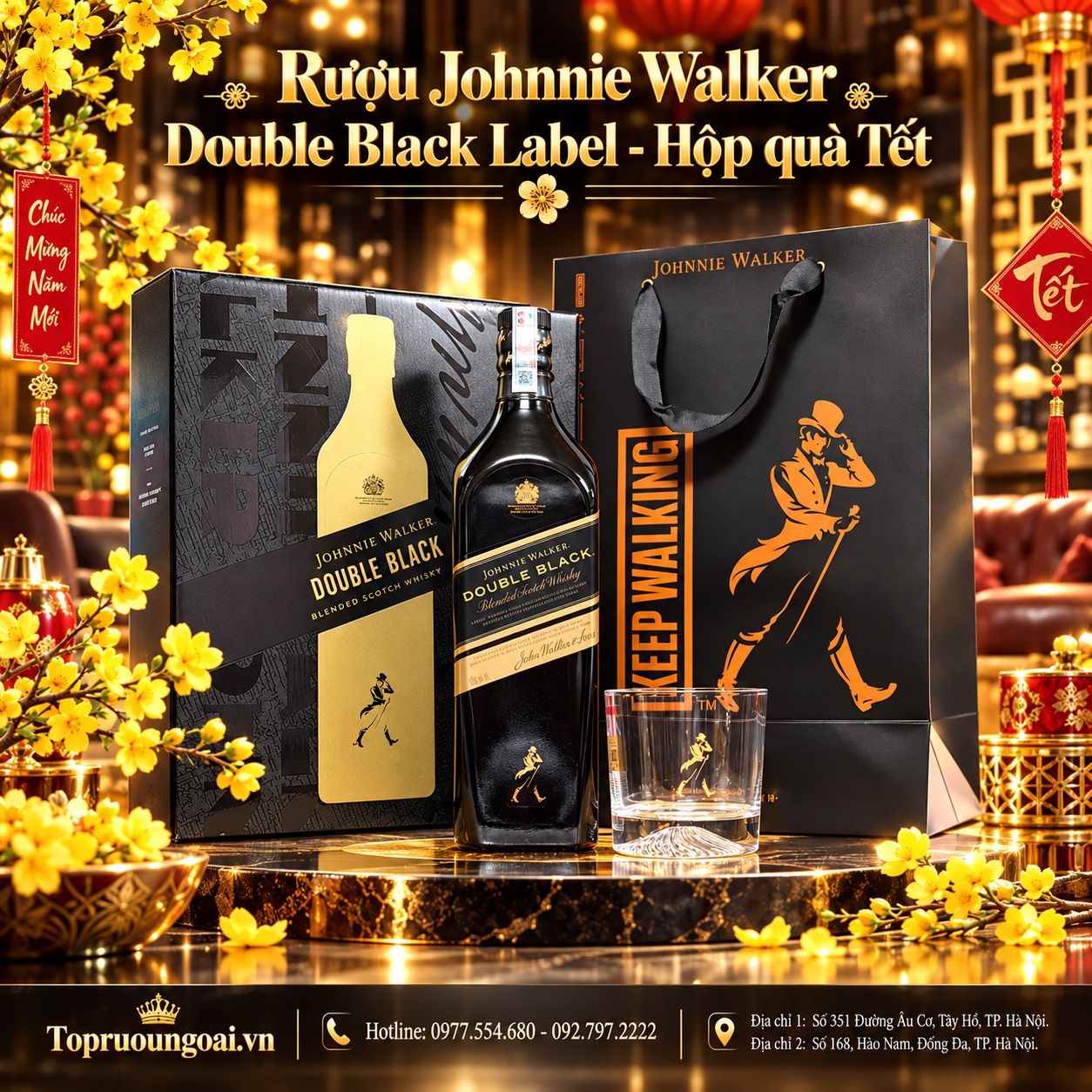 Rượu Johnnie Walker Double Black hộp quà Tết – Sang trọng, đậm vị, dễ biếu tặng