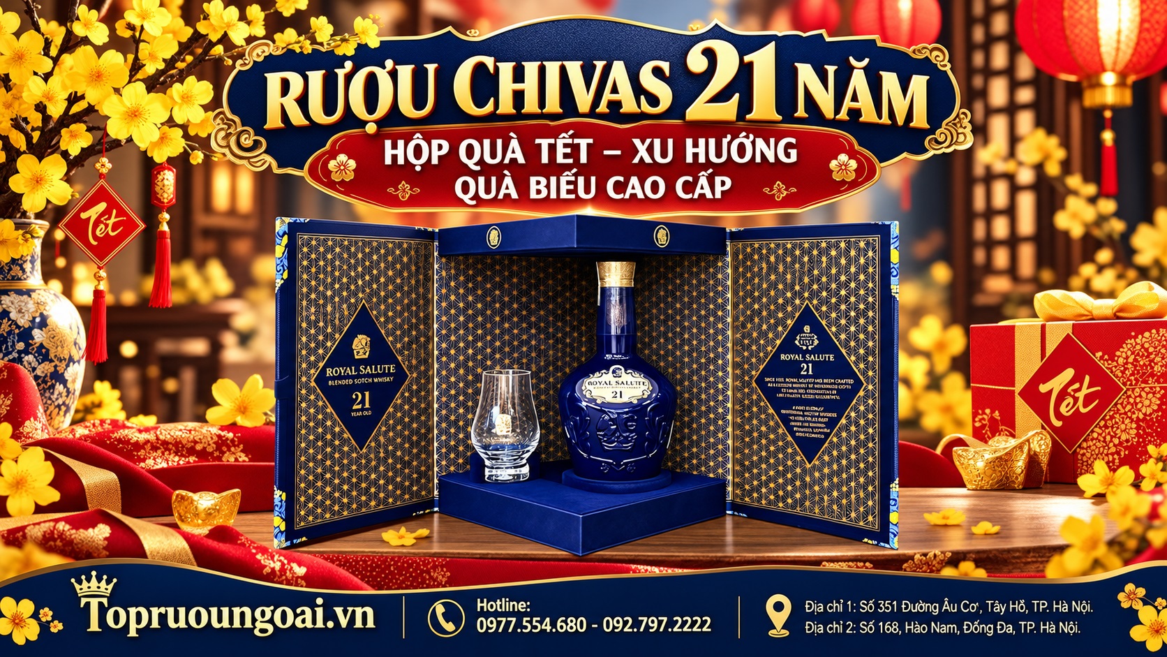 Rượu Chivas 21 năm hộp quà Tết – Xu hướng quà biếu cao cấp