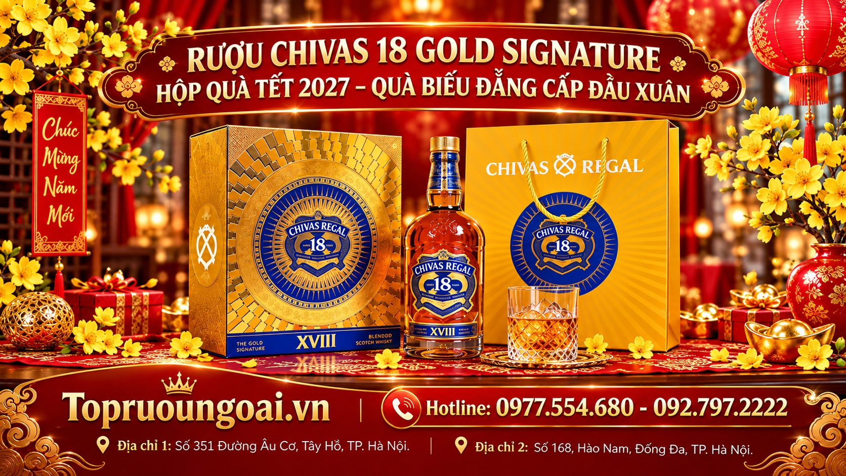 Chivas 18 năm Gold Signature hộp quà Tết – Quà biếu đẳng cấp đầu xuân