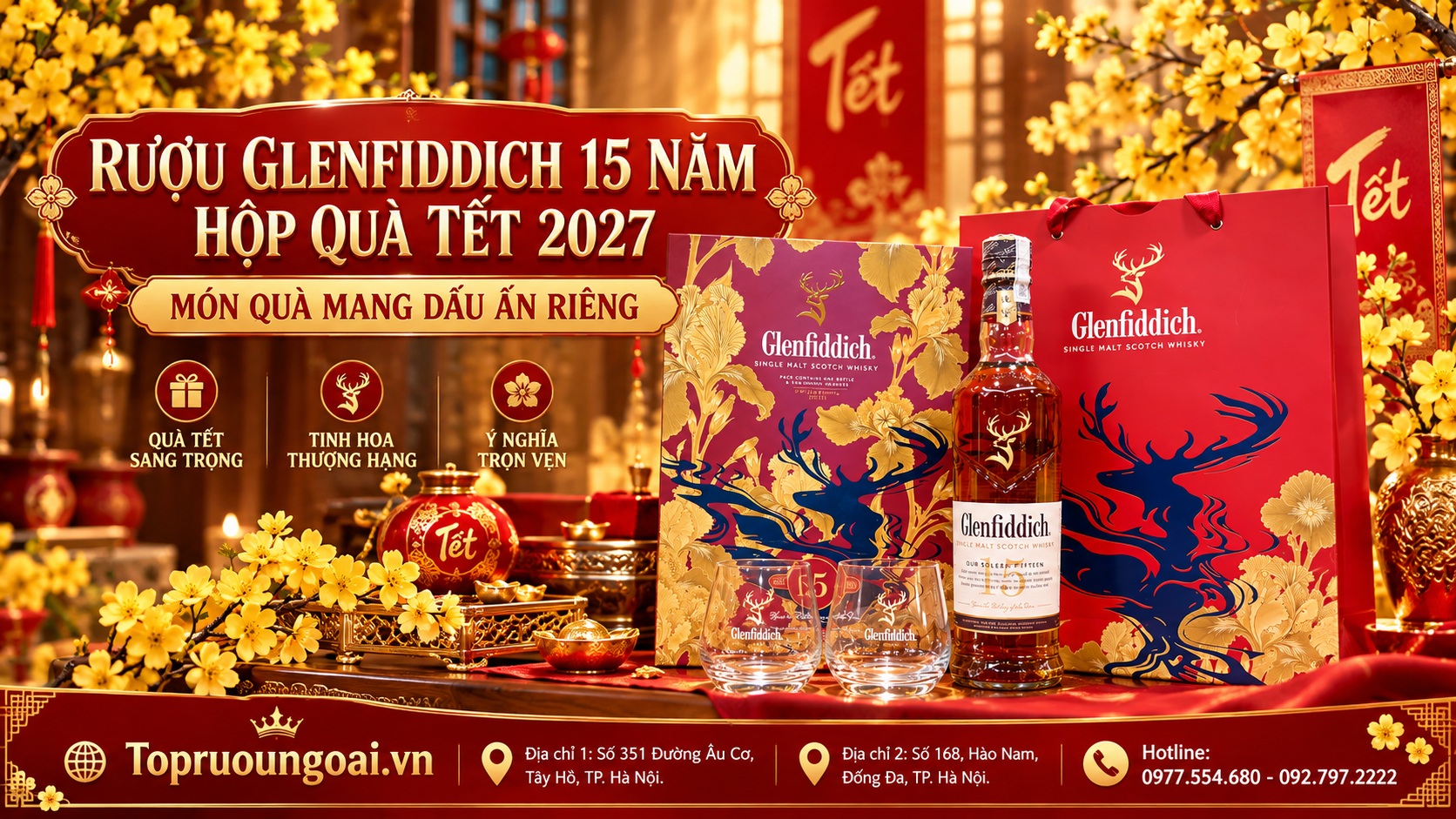 Rượu Glenfiddich 15 năm hộp quà Tết 2027 – Món quà mang dấu ấn riêng