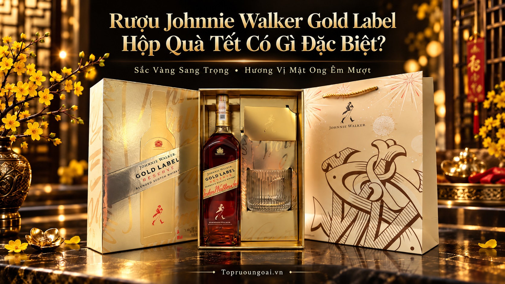 Rượu Johnnie Walker Gold Label hộp quà Tết có gì đặc biệt